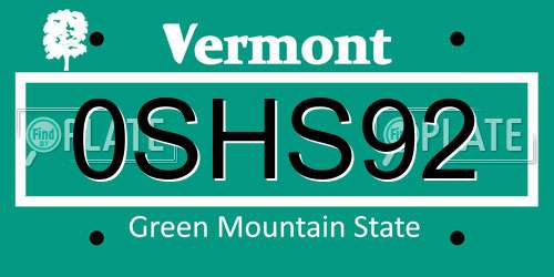 0SHS92 Vermont License Plate