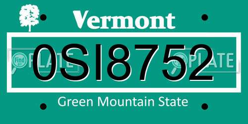 0SI8752 Vermont License Plate