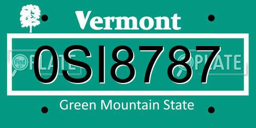 0SI8787 Vermont License Plate