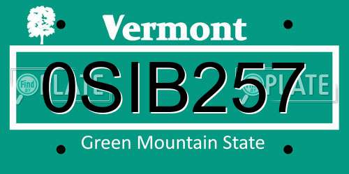 0SIB257 Vermont License Plate