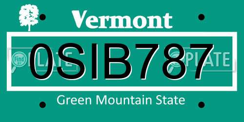 0SIB787 Vermont License Plate