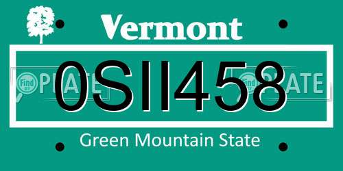 0SII458 Vermont License Plate