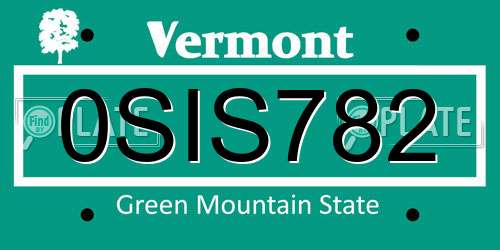 0SIS782 Vermont License Plate