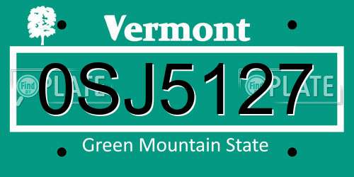 0SJ5127 Vermont License Plate