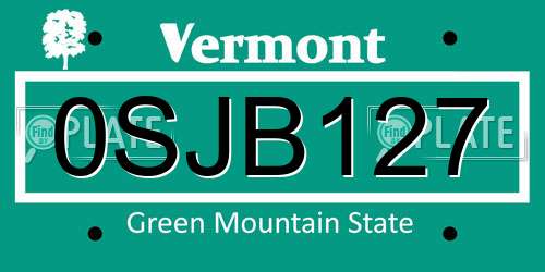 0SJB127 Vermont License Plate
