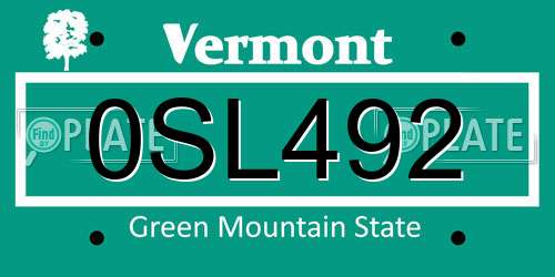 0SL492 Vermont License Plate