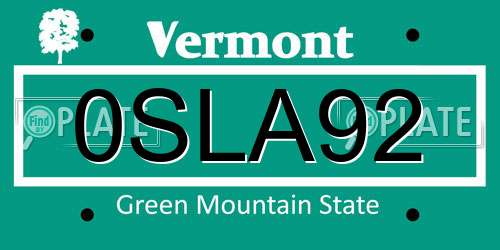 0SLA92 Vermont License Plate