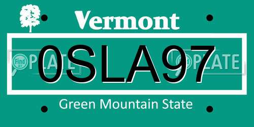 0SLA97 Vermont License Plate