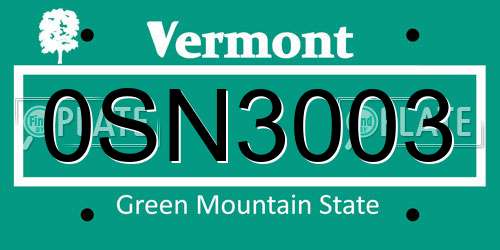 0SN3003 Vermont License Plate