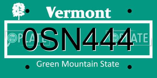0SN444 Vermont License Plate