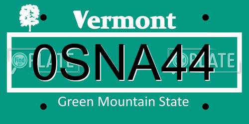 0SNA44 Vermont License Plate