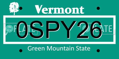 0SPY26 Vermont License Plate