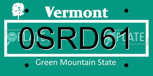 0SRD61 Vermont License Plate