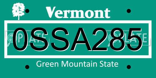 0SSA285 Vermont License Plate