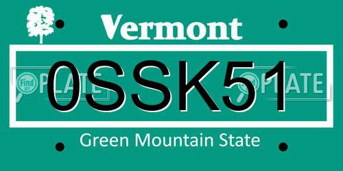 0SSK51 Vermont License Plate