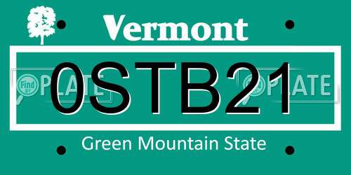 0STB21 Vermont License Plate