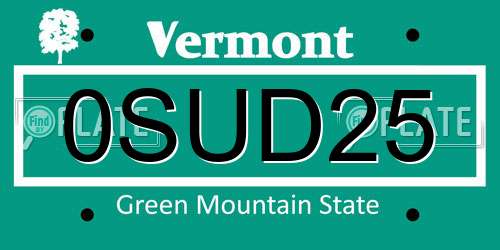 0SUD25 Vermont License Plate