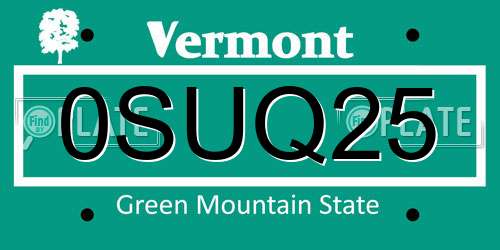 0SUQ25 Vermont License Plate