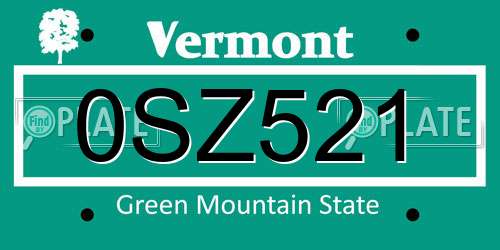 0SZ521 Vermont License Plate
