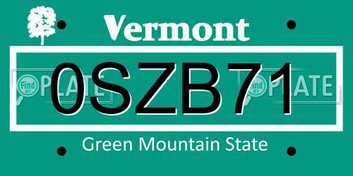 0SZB71 Vermont License Plate