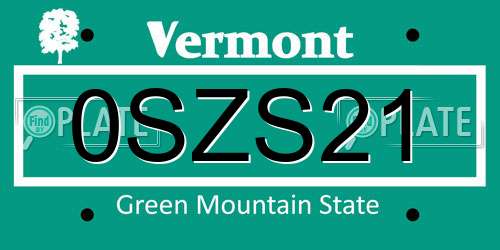 0SZS21 Vermont License Plate