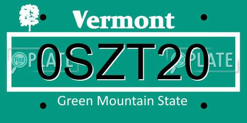 0SZT20 Vermont License Plate