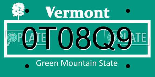 0T08Q9 Vermont License Plate