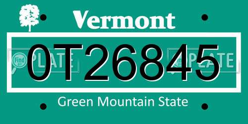 0T26845 Vermont License Plate