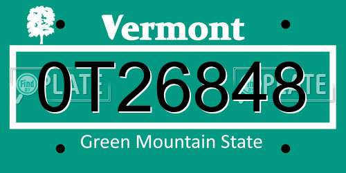 0T26848 Vermont License Plate