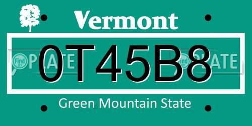 0T45B8 Vermont License Plate