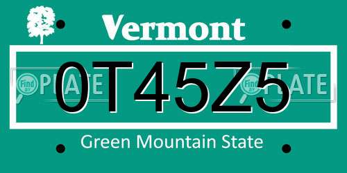 0T45Z5 Vermont License Plate