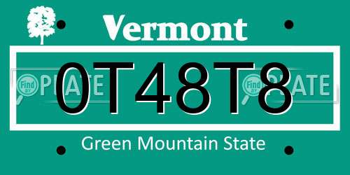 0T48T8 Vermont License Plate