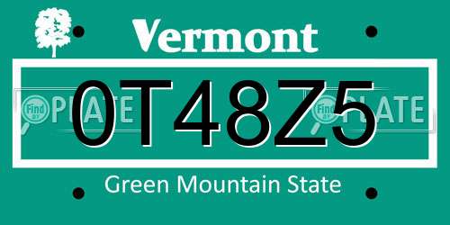 0T48Z5 Vermont License Plate