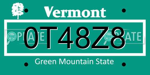 0T48Z8 Vermont License Plate