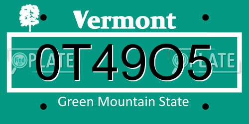 0T49O5 Vermont License Plate