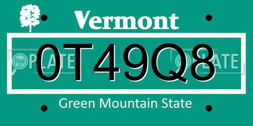 0T49Q8 Vermont License Plate