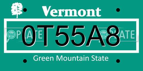 0T55A8 Vermont License Plate
