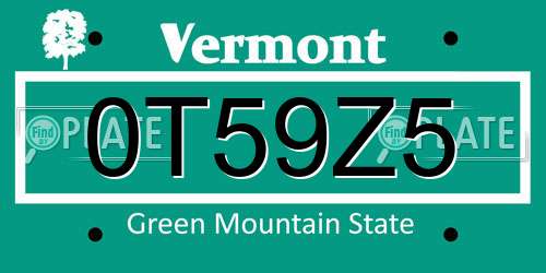 0T59Z5 Vermont License Plate