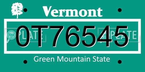 0T76545 Vermont License Plate