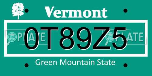0T89Z5 Vermont License Plate