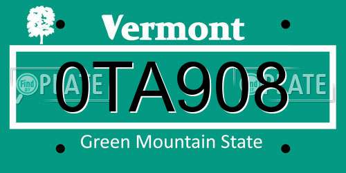 0TA908 Vermont License Plate