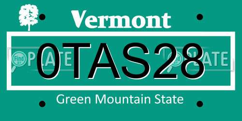 0TAS28 Vermont License Plate