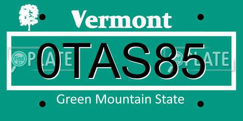 0TAS85 Vermont License Plate
