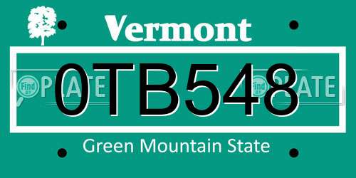 0TB548 Vermont License Plate