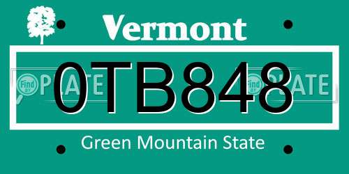 0TB848 Vermont License Plate