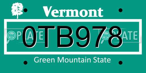 0TB978 Vermont License Plate