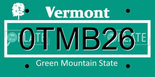 0TMB26 Vermont License Plate