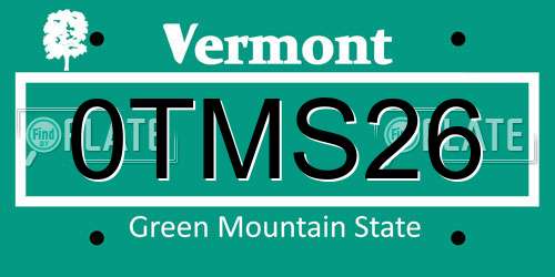 0TMS26 Vermont License Plate