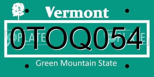0TOQ054 Vermont License Plate