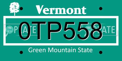 0TP558 Vermont License Plate
